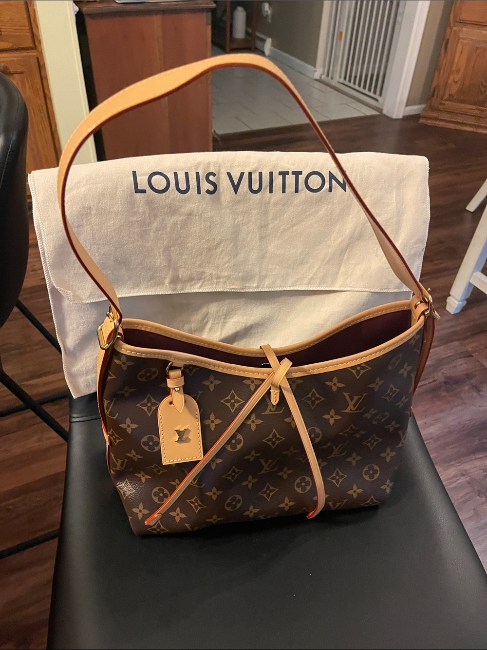 Louis Vuitton Monogram Canvas Drawstring Shoulder Bag with Tan Trim